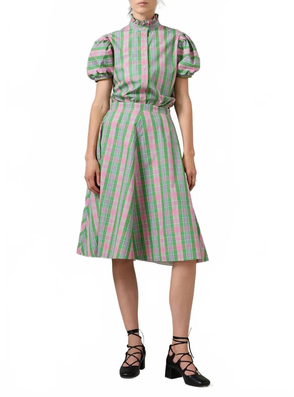 NEW THIERRY COLSON vita button down blouse in green/ pink